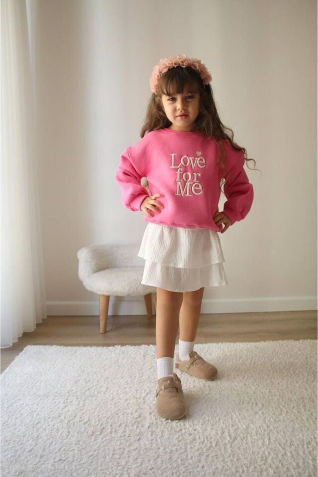 kız çocuk etekli swetshirt takımı