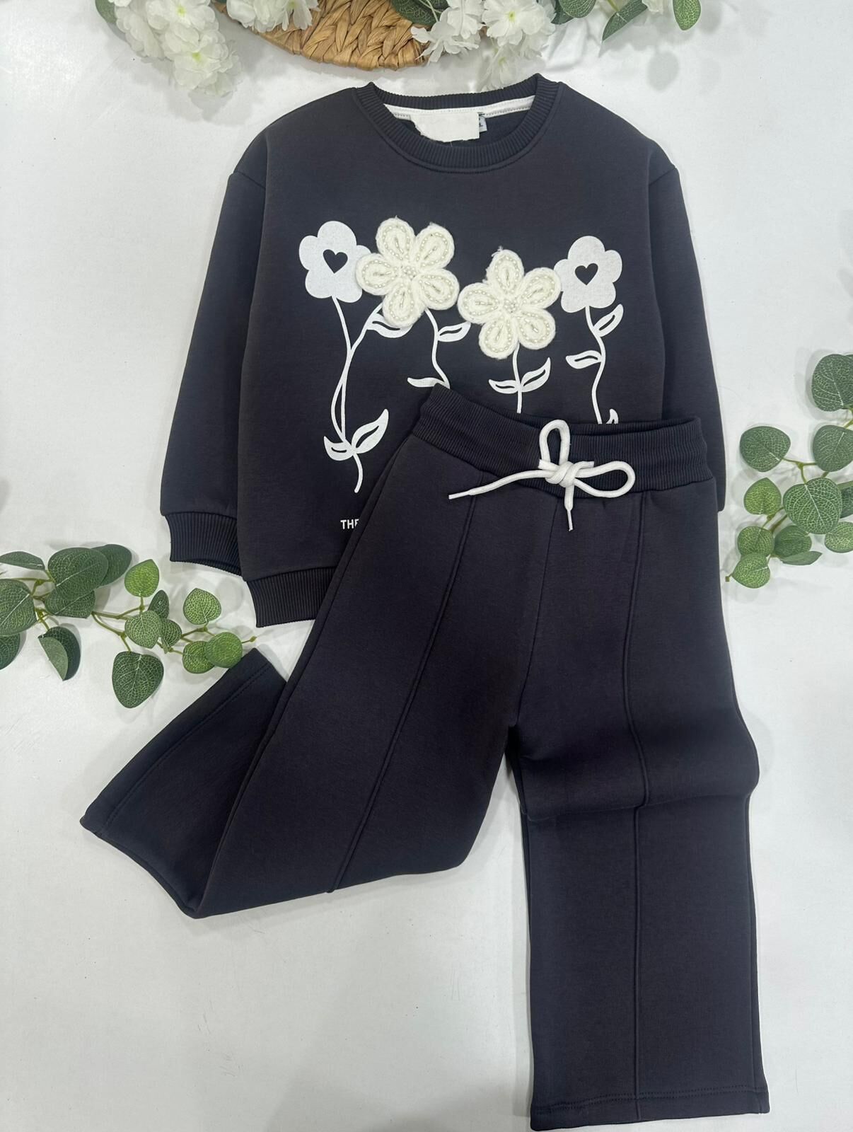 ÇİÇEK DESENLİ 3 İP ŞARDONLU EŞOFMAN TAKIMI